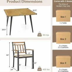 Tangkula 5 Pieces Patio Dining Set, Outdoor Dining Table and Chairs with Cushions, Square Acacia Wood Dining Table with Umbrella Hole