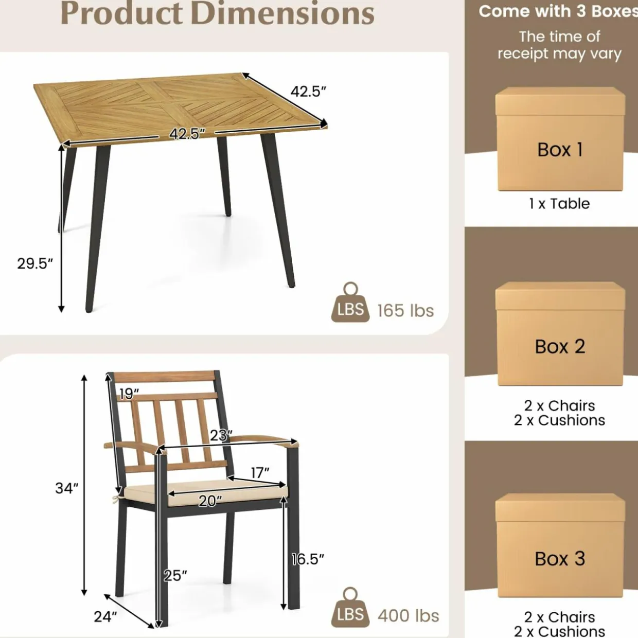 Tangkula 5 Pieces Patio Dining Set, Outdoor Dining Table and Chairs with Cushions, Square Acacia Wood Dining Table with Umbrella Hole