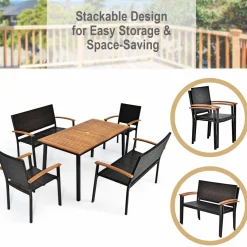 Tangkula 5 Pieces Patio Dining Set, Modern Conversation Set w/Solid Wood Table & Umbrella Hole for Backyard Garden Porch