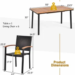 Tangkula 7 Pieces Patio Dining Set, Modern Conversation Set Umbrella Hole for Backyard Garden Poolside