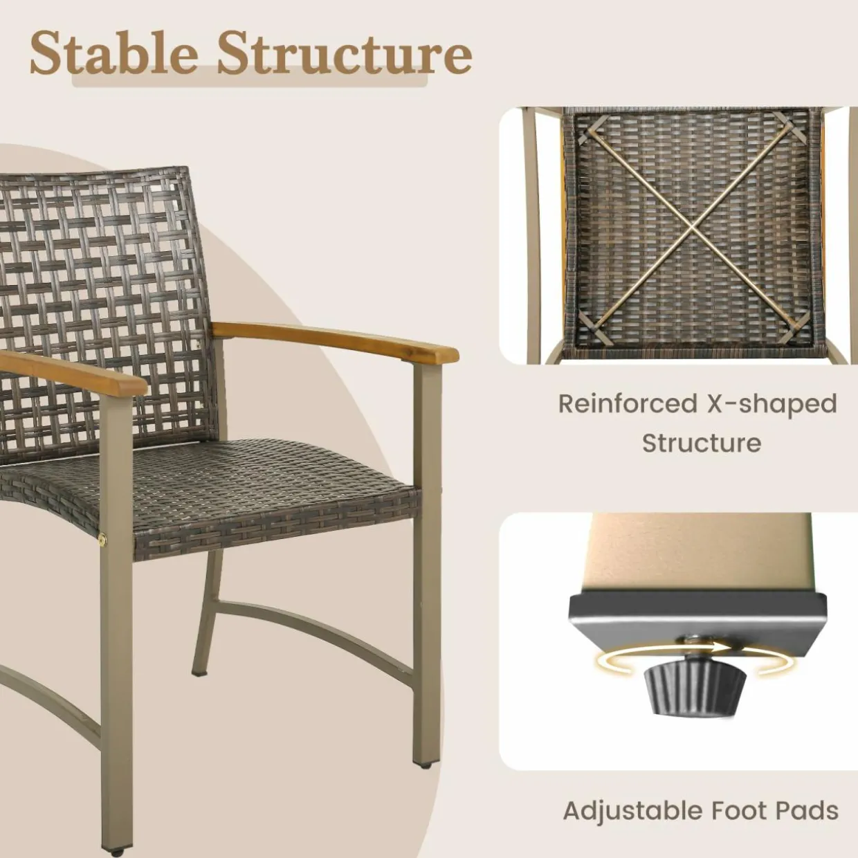 Tangkula 5 Pieces Patio Dining Set, 4 Wicker Armchairs and Square Acacia Wood Dining Table with 1.9” Umbrella Hole