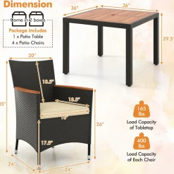 Tangkula 5 Pieces Patio Dining Table Set for 4