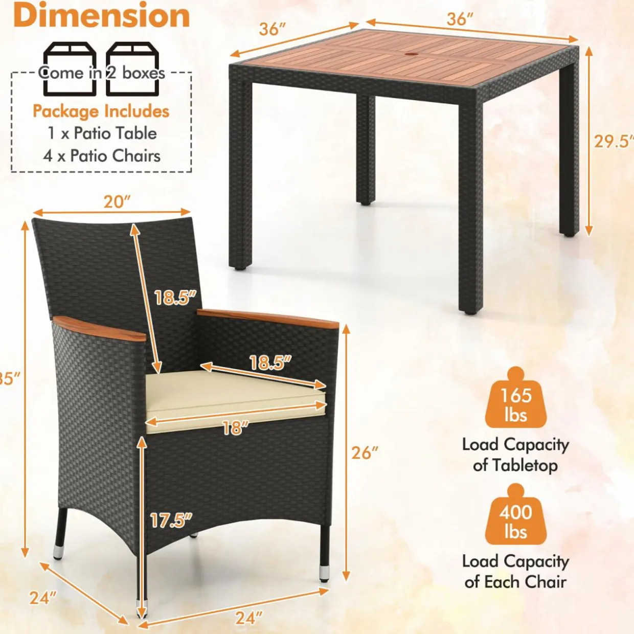 Tangkula 5 Pieces Patio Dining Table Set for 4