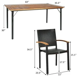 Tangkula 7 Pieces Patio Dining Set, Outdoor Dining Table Set with Acacia Wood Table Top, 6 Wicker Armchairs
