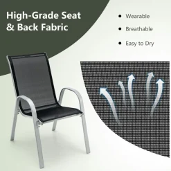Tangkula 4 Pieces Patio Dining Chairs, Outdoor Stackable All Weather Heavy Duty Dining Chairs Set with Armrests
