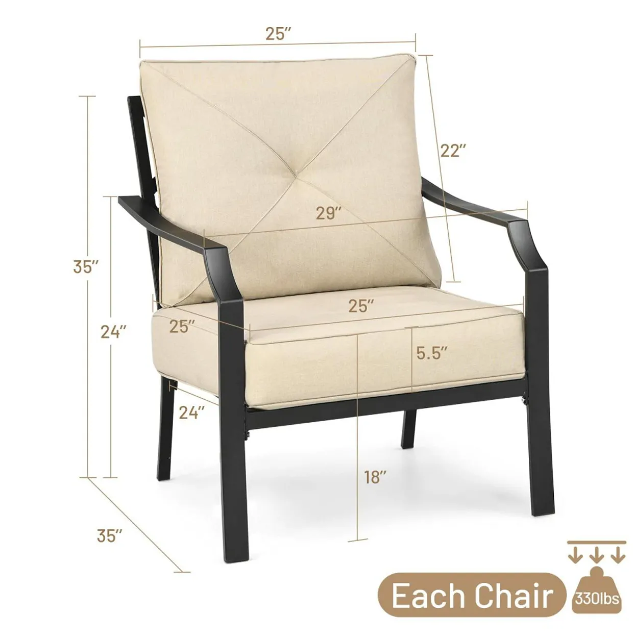 Tangkula 2 Pieces Patio Dining Chairs, Outdoor Bistro Armchairs with Steel Frame, Thick and Soft Cushions