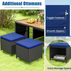 Tangkula 4 Pieces Patio Dining Set, Space Saving PE Rattan Loveseat with Acacia Wood Top Dining Table