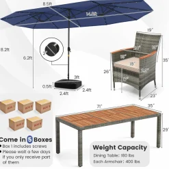 Tangkula 11 Pieces Patio Dining Set with 15 ft Double-Sided Patio LED Umbrella (Base Included)