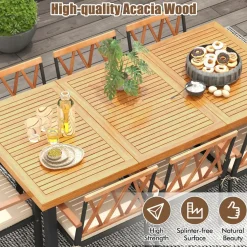 Tangkula 9 Pieces Patio Dining Set, Outdoor Acacia Wood Table and Chairs with Soft Cushions and 1.9” Umbrella Hole