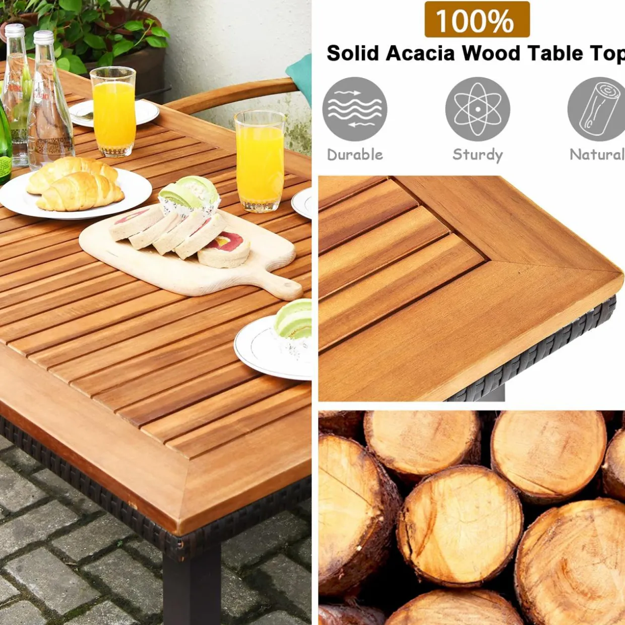 Tangkula 5 Pieces Patio Dining Set, Modern Conversation Set w/Solid Wood Table & Umbrella Hole for Backyard Garden Porch
