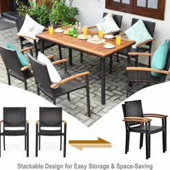 Tangkula 7 Pieces Patio Dining Set, Modern Conversation Set Umbrella Hole for Backyard Garden Poolside