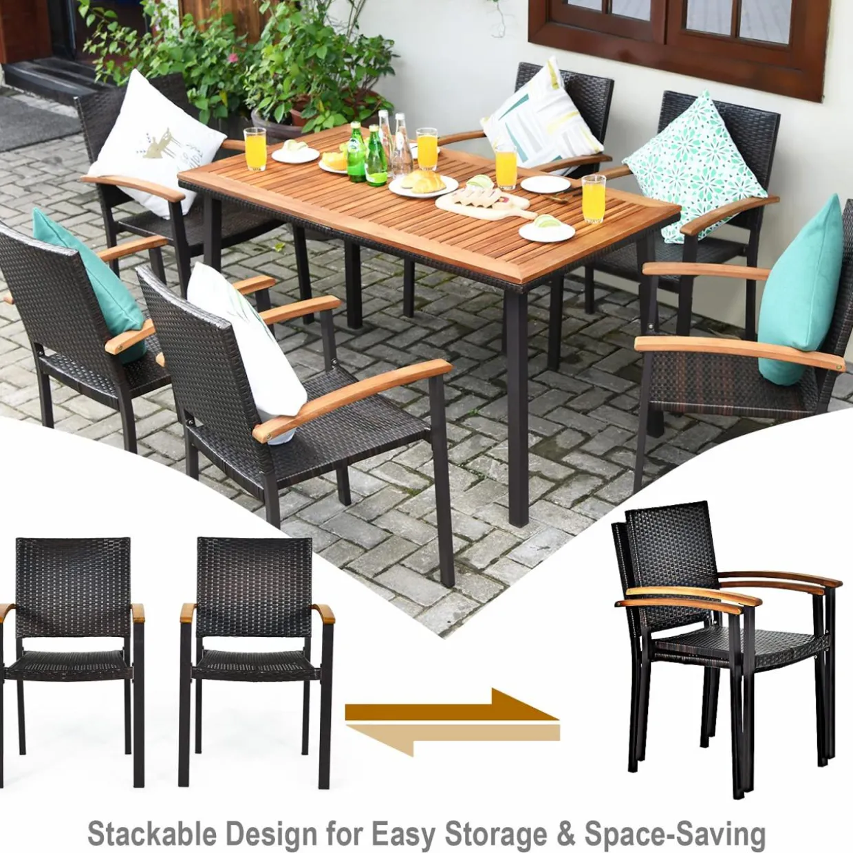 Tangkula 7 Pieces Patio Dining Set, Modern Conversation Set Umbrella Hole for Backyard Garden Poolside