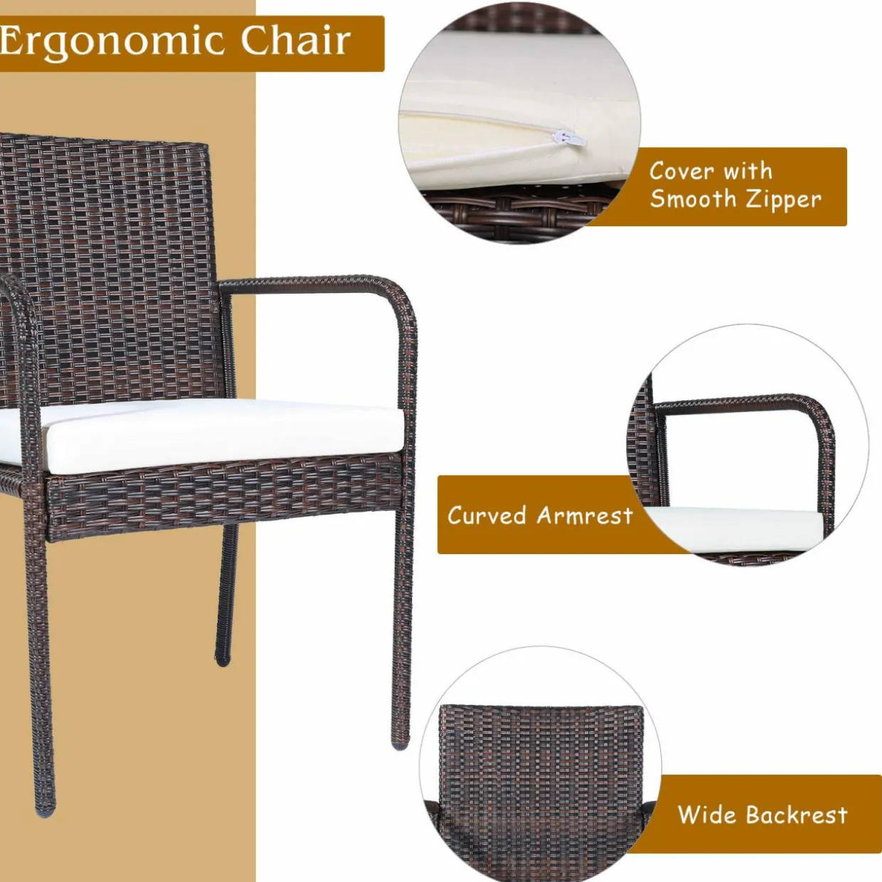 Tangkula 6 Pieces Patio Dining Set, Outdoor Acacia Wood and Wicker Furniture Set w/2.16" Hole