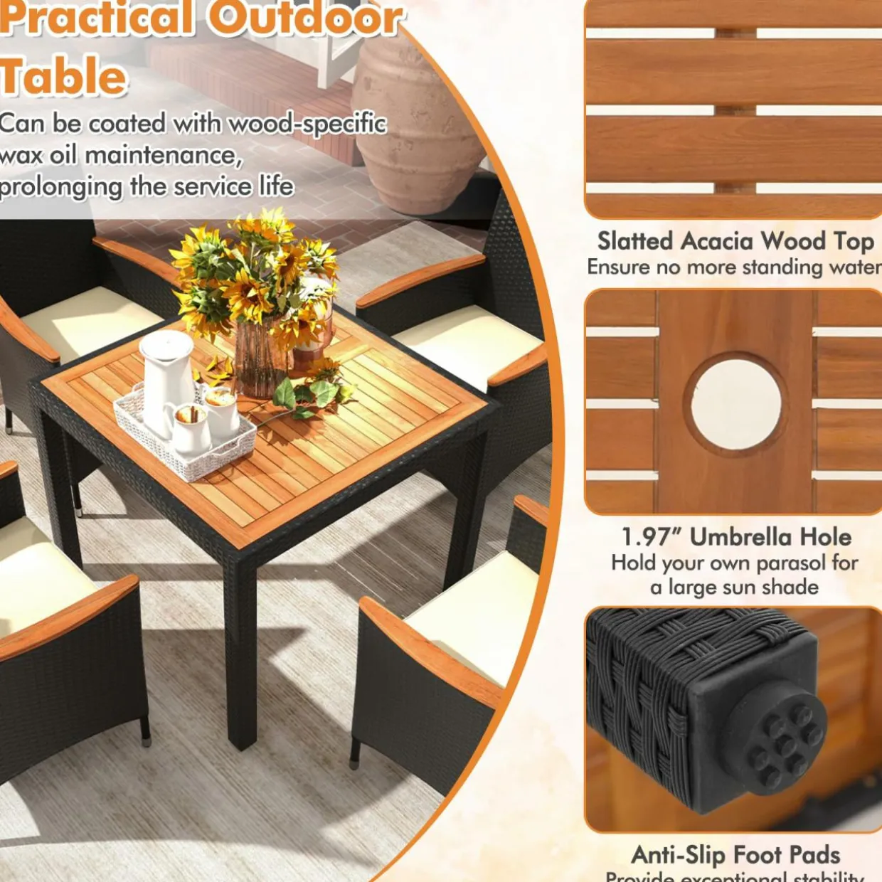 Tangkula 5 Pieces Patio Dining Table Set for 4