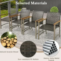 Tangkula 5 Pieces Patio Dining Set, 4 Wicker Armchairs and Square Acacia Wood Dining Table with 1.9” Umbrella Hole