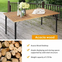 Tangkula 7 Pieces Patio Dining Set, Outdoor Dining Table Set with Acacia Wood Table Top, 6 Wicker Armchairs