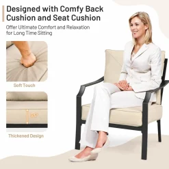 Tangkula 2 Pieces Patio Dining Chairs, Outdoor Bistro Armchairs with Steel Frame, Thick and Soft Cushions