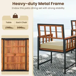 Tangkula 7 Pieces Patio Dining Set, Outdoor Acacia Wood Table and Chairs with Soft Cushions and Umbrella Hole