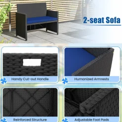 Tangkula 4 Pieces Patio Dining Set, Space Saving PE Rattan Loveseat with Acacia Wood Top Dining Table