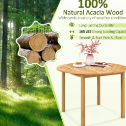 Tangkula 5 Pieces Patio Dining Set, 4 Patio Wicker Armchairs and Round Acacia Wood Dining Table