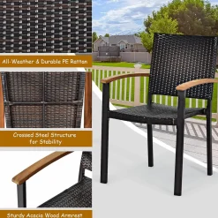 Tangkula 5 Pieces Patio Dining Set, Modern Conversation Set w/Solid Wood Table & Umbrella Hole for Backyard Garden Porch