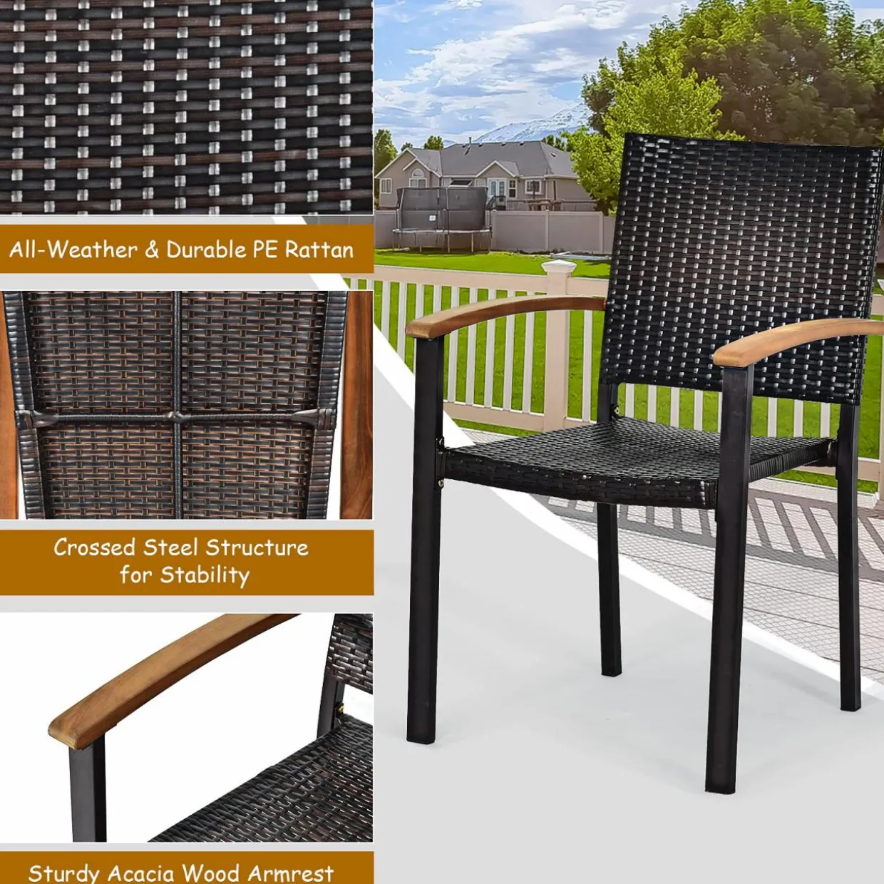 Tangkula 5 Pieces Patio Dining Set, Modern Conversation Set w/Solid Wood Table & Umbrella Hole for Backyard Garden Porch