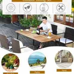Tangkula 5 Pieces Patio Dining Set, Acacia Wood and Wicker Furniture Set w/2.16