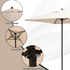 Tangkula 6 Pieces Patio Dining Set w/Umbrella, 35 Inches Square Steel Tempered Glass Table (Grey)