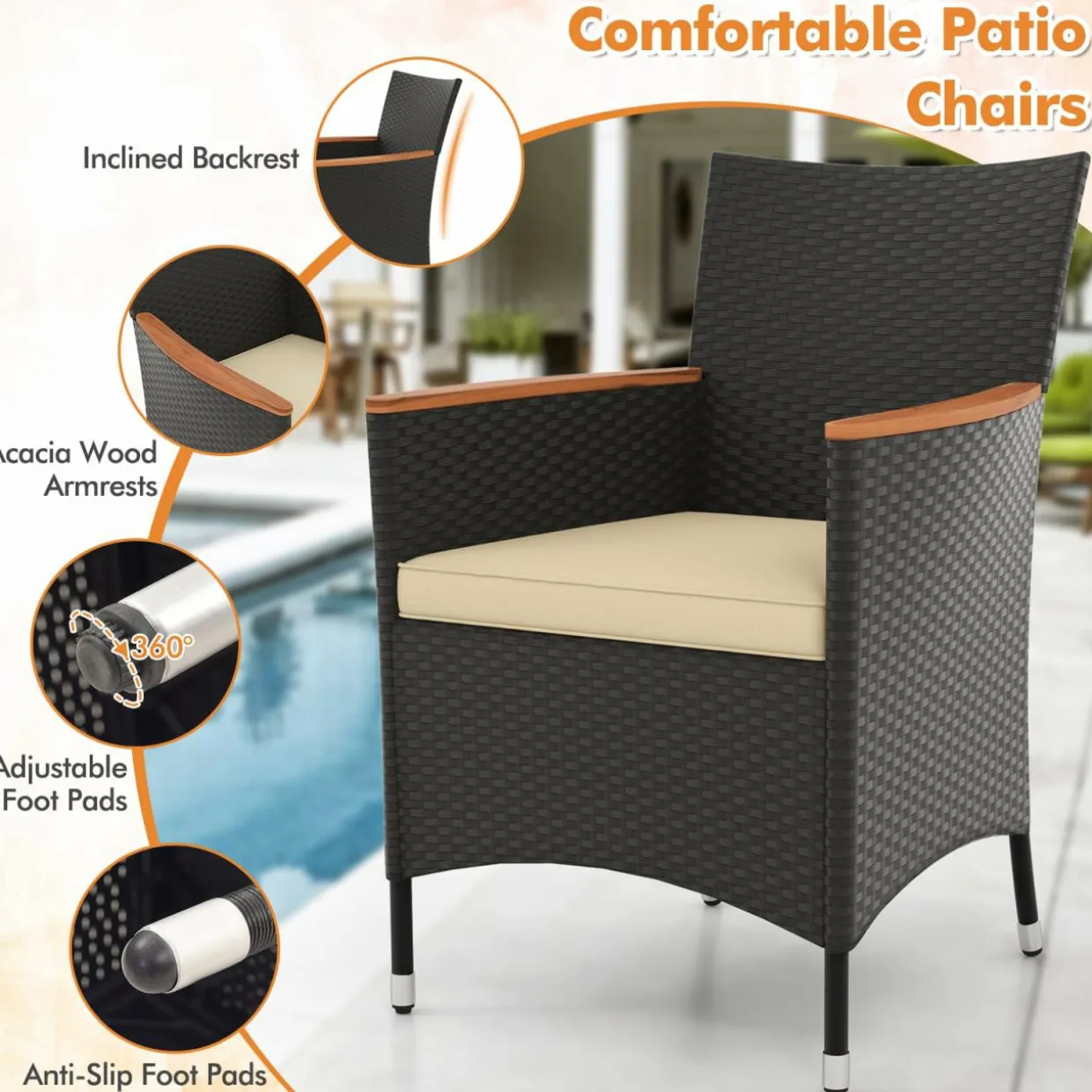 Tangkula 5 Pieces Patio Dining Table Set for 4