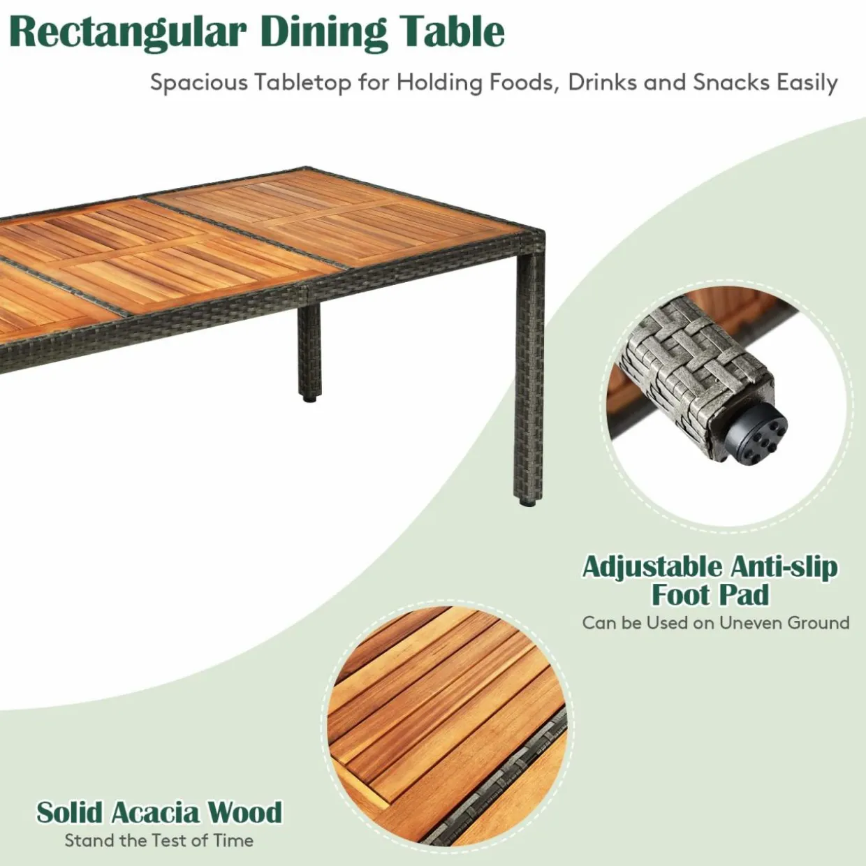 Tangkula 9 Pieces Patio Dining Set, , Outdoor Acacia Wood & Rattan Furniture Set with Cushions, Table & 8 Chairs