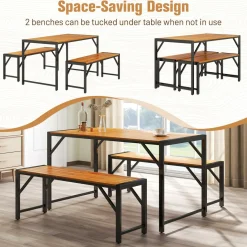 Tangkula 3 Pieces Patio Dining Set for 6 People, Outdoor Picnic Table & 2 Benches, 53” Acacia Wood Dining Table