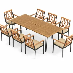 Tangkula 9 Pieces Patio Dining Set, Outdoor Furniture Set w/ 8 Chairs
