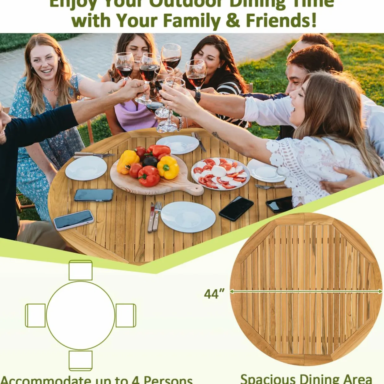 Tangkula 5 Pieces Patio Dining Set, 4 Patio Wicker Armchairs and Round Acacia Wood Dining Table