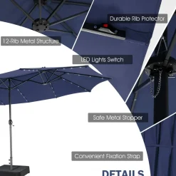Tangkula 11 Pieces Patio Dining Set with 15 ft Double-Sided Patio LED Umbrella (Base Included)
