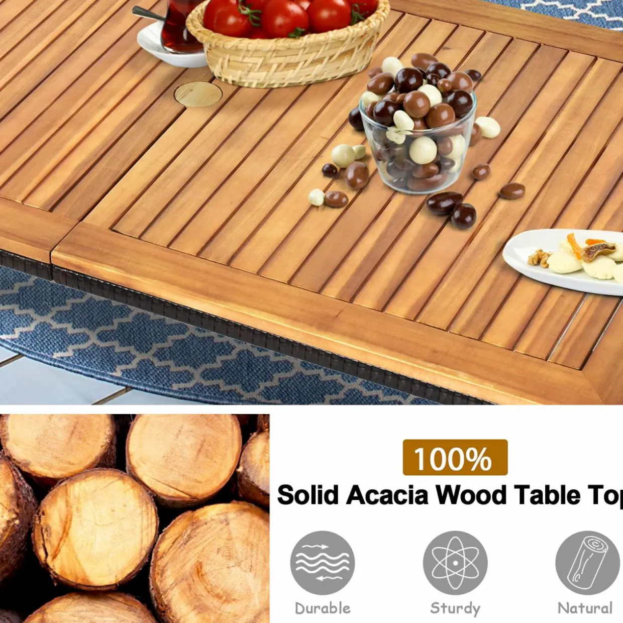 Tangkula 7 Pieces Patio Dining Set, Modern Conversation Set Umbrella Hole for Backyard Garden Poolside
