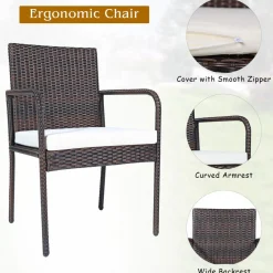 Tangkula 5 Pieces Patio Dining Set, Acacia Wood and Wicker Furniture Set w/2.16