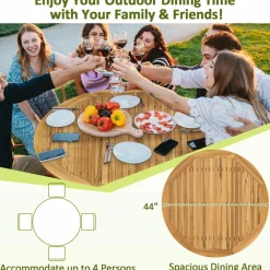 Tangkula 5 Pieces Patio Dining Set, 4 Cushioned Wicker Armchairs and Round Acacia Wood Dining Table