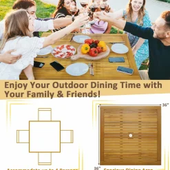 Tangkula 5 Pieces Patio Dining Set, 4 Wicker Armchairs and Square Acacia Wood Dining Table with 1.9” Umbrella Hole