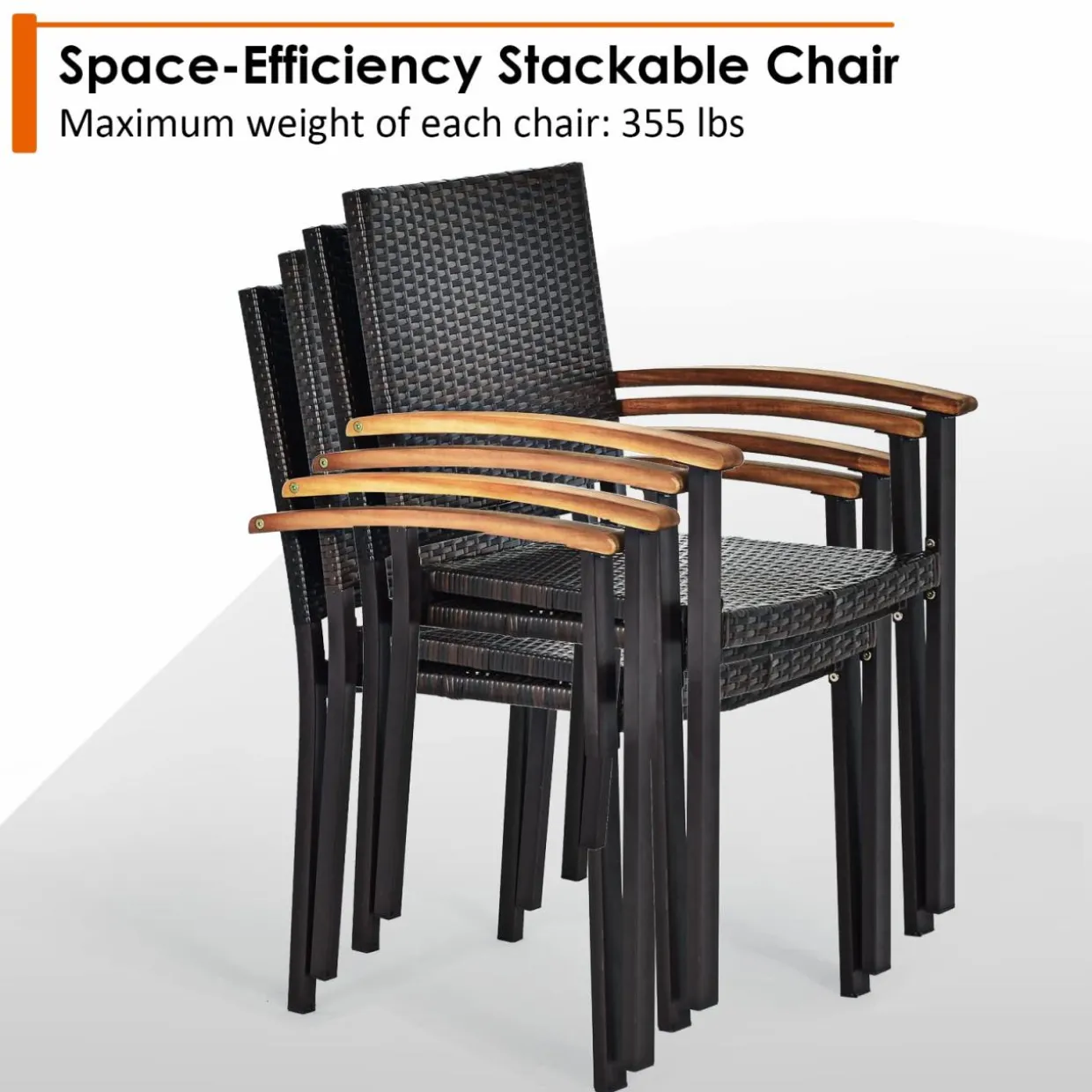 Tangkula 7 Pieces Patio Dining Set, Outdoor Dining Table Set with Acacia Wood Table Top, 6 Wicker Armchairs