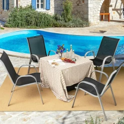 Tangkula 4 Pieces Patio Dining Chairs, Outdoor Stackable All Weather Heavy Duty Dining Chairs Set with Armrests
