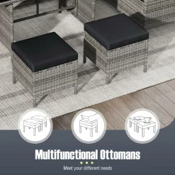 Tangkula 7 Pieces Patio Dining Furniture Set, Outdoor PE Rattan Sectional Sofa Set with Soft Cushions
