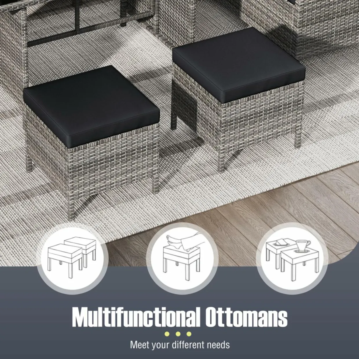 Tangkula 7 Pieces Patio Dining Furniture Set, Outdoor PE Rattan Sectional Sofa Set with Soft Cushions