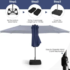 Tangkula 11 Pieces Patio Dining Set with 15 ft Double-Sided Patio LED Umbrella (Base Included)