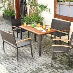 Tangkula 5 Pieces Patio Dining Set, Modern Conversation Set w/Solid Wood Table & Umbrella Hole for Backyard Garden Porch