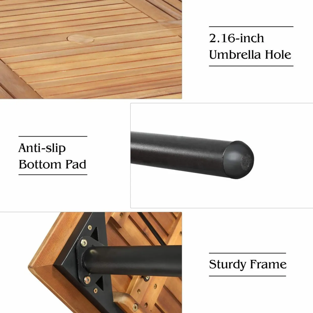 Tangkula 5 Pieces Patio Dining Set, Acacia Wood and Wicker Furniture Set w/2.16"Umbrella Hole for Backyard