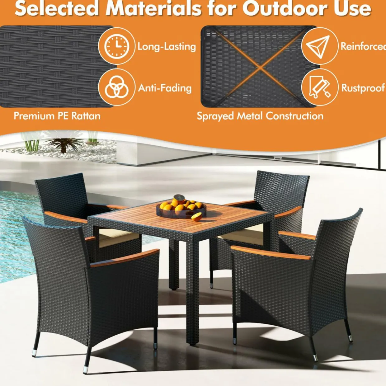 Tangkula 5 Pieces Patio Dining Table Set for 4
