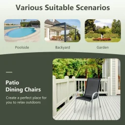 Tangkula 4 Pieces Patio Dining Chairs, Outdoor Stackable All Weather Heavy Duty Dining Chairs Set with Armrests