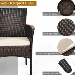 Tangkula 7 Pieces Patio Dining Set, Patiojoy Outdoor Conversation Set w/Acacia Wood Top Table & 6 Stackable Rattan Chairs