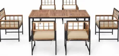 Tangkula 7 Pieces Patio Dining Set, Outdoor Acacia Wood Table and Chairs with Soft Cushions and Umbrella Hole