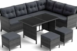 Tangkula 7 Pieces Patio Dining Furniture Set, Outdoor PE Rattan Sectional Sofa Set with Soft Cushions